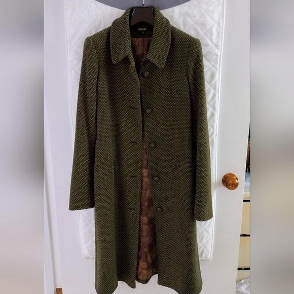Donna Karan DKNY Green Wool Blend Maxi Coat Long Winter Trench Size 8 - Picture 3 of 14